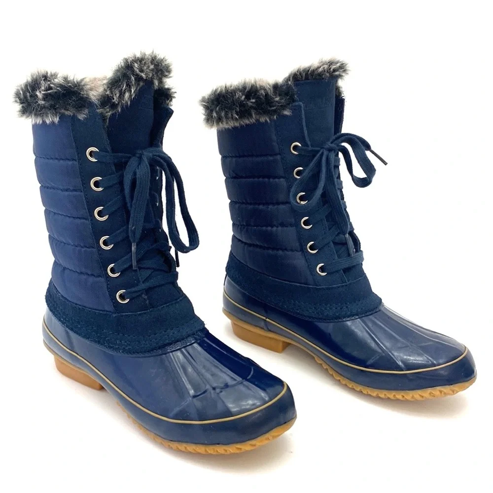 Khombu Women's Boston Bean Navy Blue Quilted Apres Winter/Snow Boots